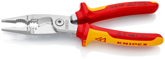 Multi-functional pliers for electrical installation, ideal for gripping and cutting tasks.