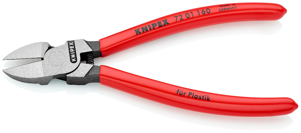 Compact Knipex diagonal cutters for plastic and soft material applications.