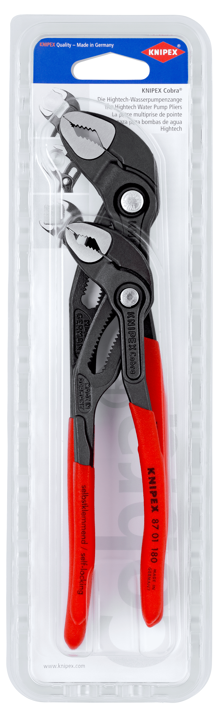 Compact and versatile Knipex water pump pliers set perfect for professional and DIY tasks.